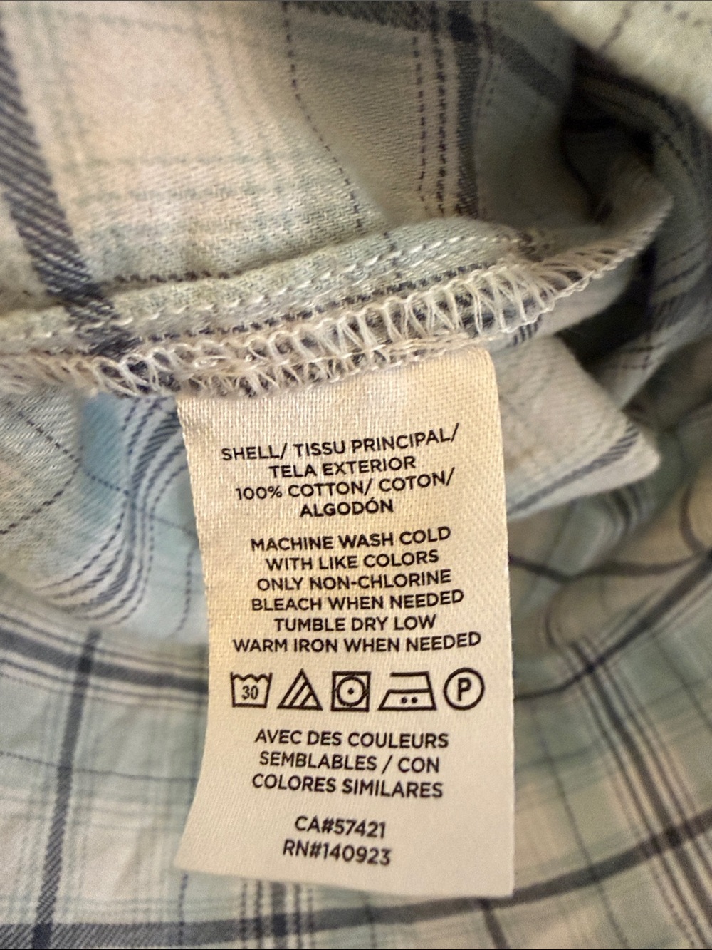 LOFT Plaid Long Sleeve Top Shirt Light Blue/Cream 100% Cotton M - Picture 6 of 6